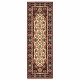 2' X 6' Red Ivory Blue And Orange Oriental Power Loom Stain Resistant Runner Rug With Fringe - Homeroots