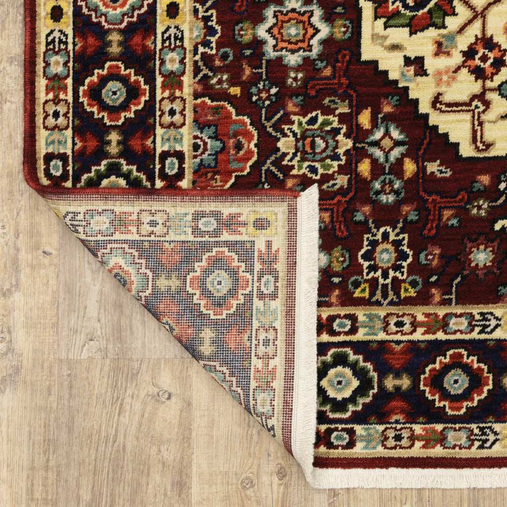 2' X 6' Red Ivory Blue And Orange Oriental Power Loom Stain Resistant Runner Rug With Fringe - Homeroots - Flyclothing LLC