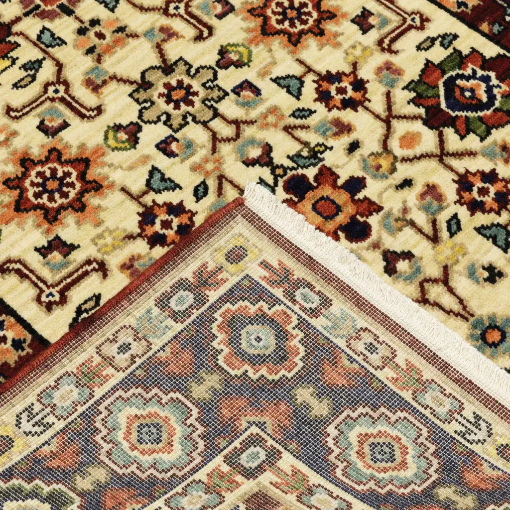 2' X 6' Red Ivory Blue And Orange Oriental Power Loom Stain Resistant Runner Rug With Fringe - Homeroots - Flyclothing LLC