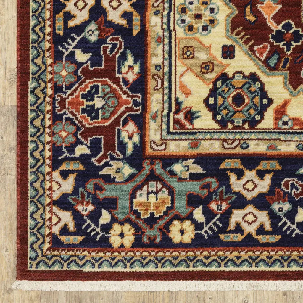 2' X 3' Red Blue Orange And Beige Oriental Power Loom Stain Resistant Area Rug With Fringe - Homeroots - Flyclothing LLC