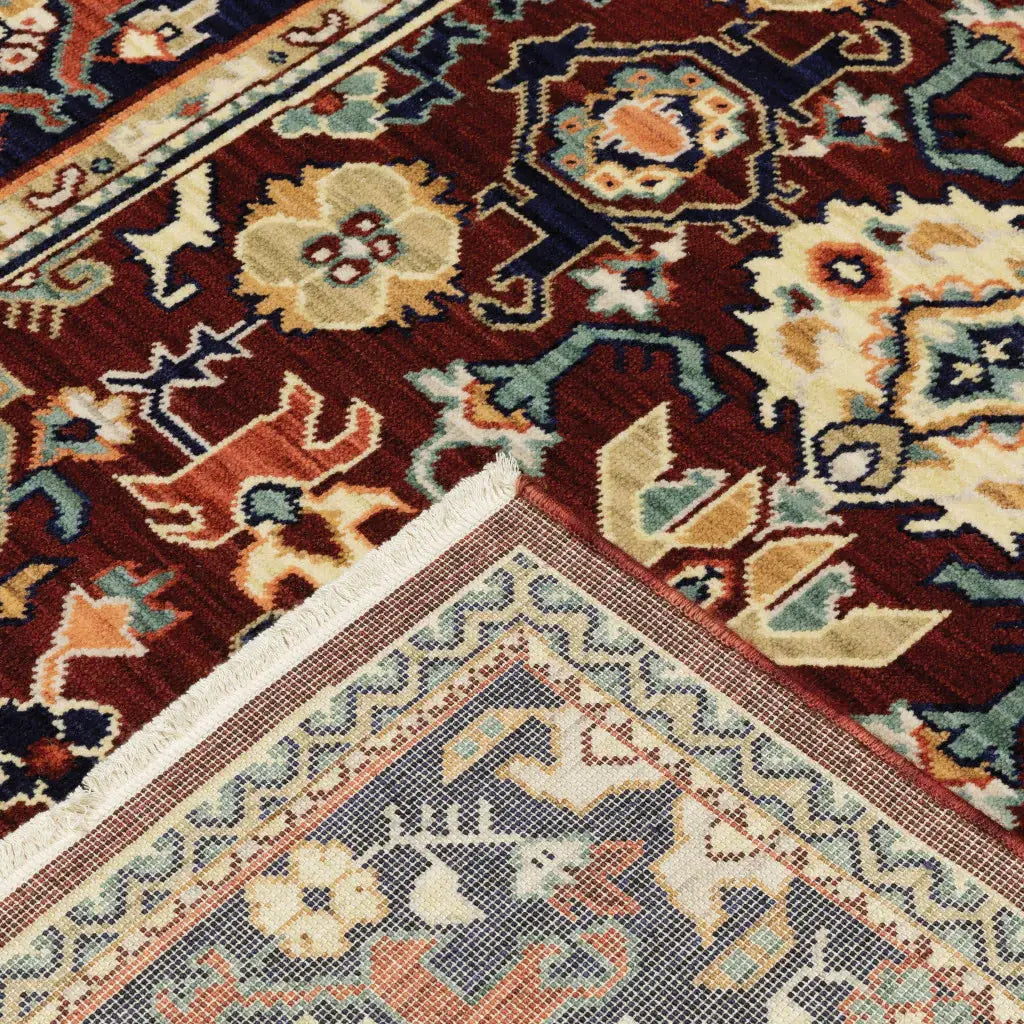 2' X 3' Red Blue Orange And Beige Oriental Power Loom Stain Resistant Area Rug With Fringe - Homeroots - Flyclothing LLC