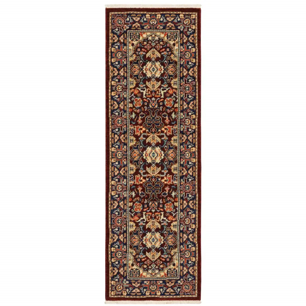 6' Blue and Red Oriental Power Loom Runner Rug - Homeroots - Flyclothing LLC