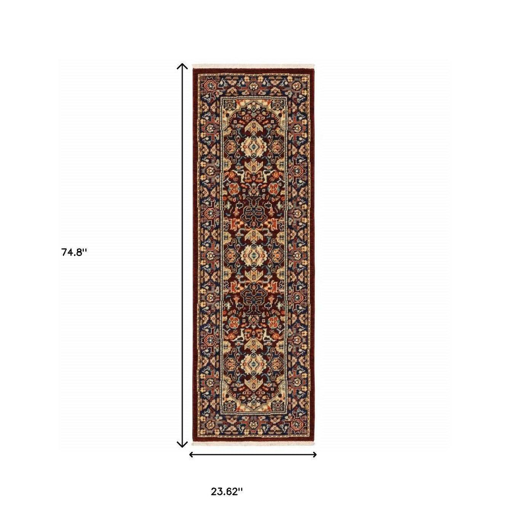 6' Blue and Red Oriental Power Loom Runner Rug - Homeroots - Flyclothing LLC