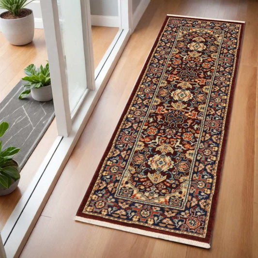 6' Blue and Red Oriental Power Loom Runner Rug - Homeroots - Flyclothing LLC