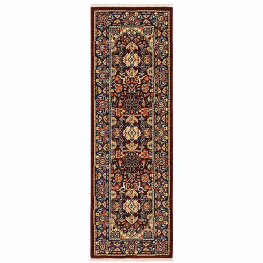 6' Blue and Red Oriental Power Loom Runner Rug - Homeroots - Flyclothing LLC