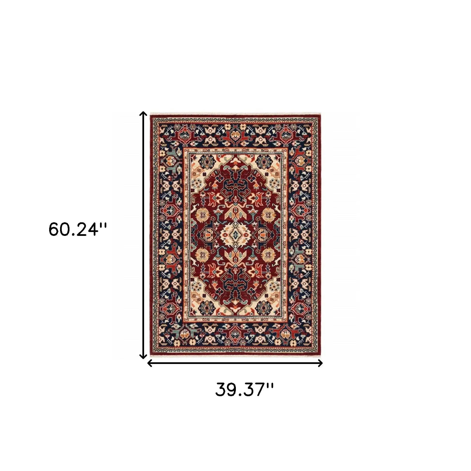 3' X 5' Blue and Red Oriental Power Loom Area Rug - Homeroots - Flyclothing LLC