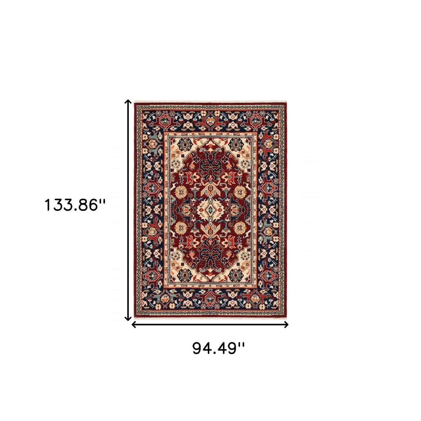 8' X 11' Red Blue Orange And Beige Oriental Power Loom Stain Resistant Area Rug With Fringe - Homeroots - Flyclothing LLC