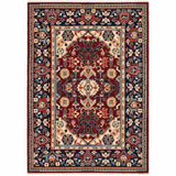 10' X 13' Red Blue Orange And Beige Oriental Power Loom Stain Resistant Area Rug With Fringe - Homeroots