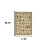 2' X 3' Beige Pale Blue Rust Gold Tan Brown And Orange Oriental Power Loom Stain Resistant Area Rug With Fringe - Homeroots - Flyclothing LLC
