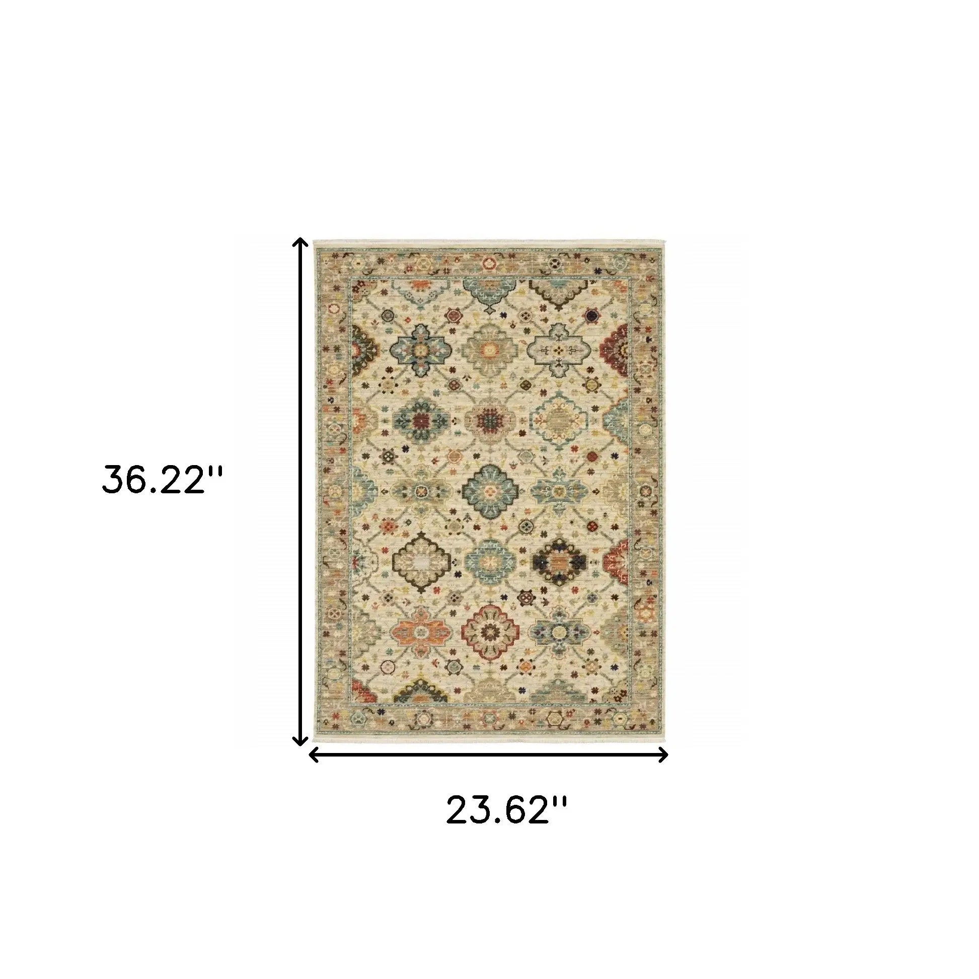 2' X 3' Beige Pale Blue Rust Gold Tan Brown And Orange Oriental Power Loom Stain Resistant Area Rug With Fringe - Homeroots - Flyclothing LLC