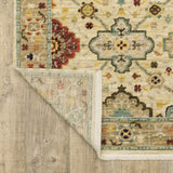 2' X 3' Beige Pale Blue Rust Gold Tan Brown And Orange Oriental Power Loom Stain Resistant Area Rug With Fringe - Homeroots - Flyclothing LLC