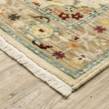 2' X 6' Beige Pale Blue Rust Gold Tan Brown And Orange Oriental Power Loom Stain Resistant Runner Rug With Fringe - Homeroots