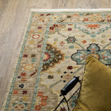 2' X 6' Beige Pale Blue Rust Gold Tan Brown And Orange Oriental Power Loom Stain Resistant Runner Rug With Fringe - Homeroots - Flyclothing LLC