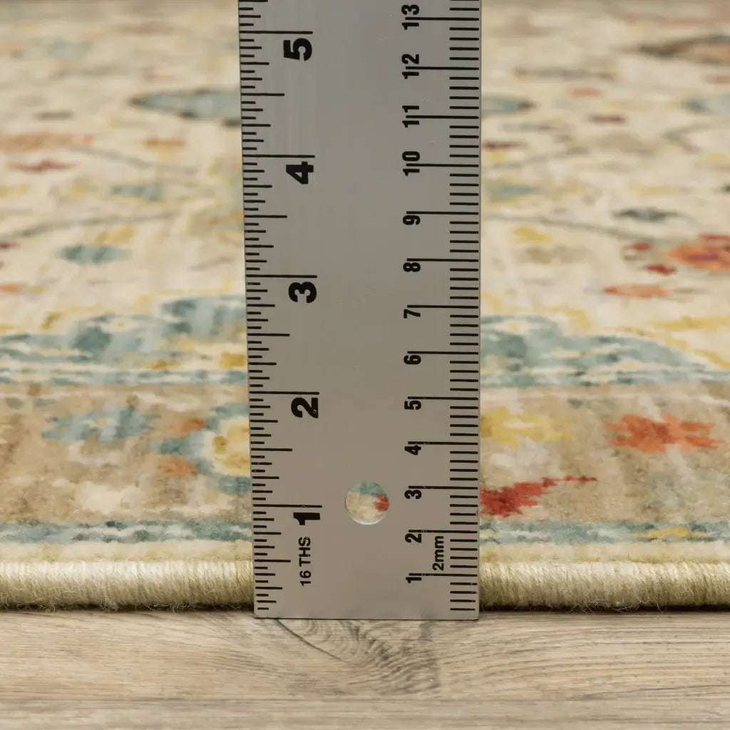 2' X 6' Beige Pale Blue Rust Gold Tan Brown And Orange Oriental Power Loom Stain Resistant Runner Rug With Fringe - Homeroots - Flyclothing LLC