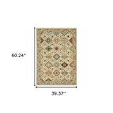 3' X 5' Beige Pale Blue Rust Gold Tan Brown And Orange Oriental Power Loom Stain Resistant Area Rug With Fringe - Homeroots - Flyclothing LLC