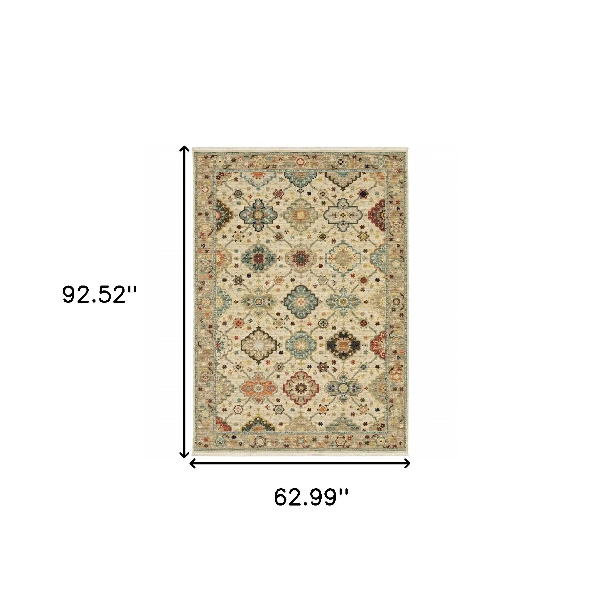 5' X 8' Beige Pale Blue Rust Gold Tan Brown And Orange Oriental Power Loom Stain Resistant Area Rug With Fringe - Homeroots - Flyclothing LLC