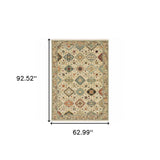 5' X 8' Beige Pale Blue Rust Gold Tan Brown And Orange Oriental Power Loom Stain Resistant Area Rug With Fringe - Homeroots - Flyclothing LLC
