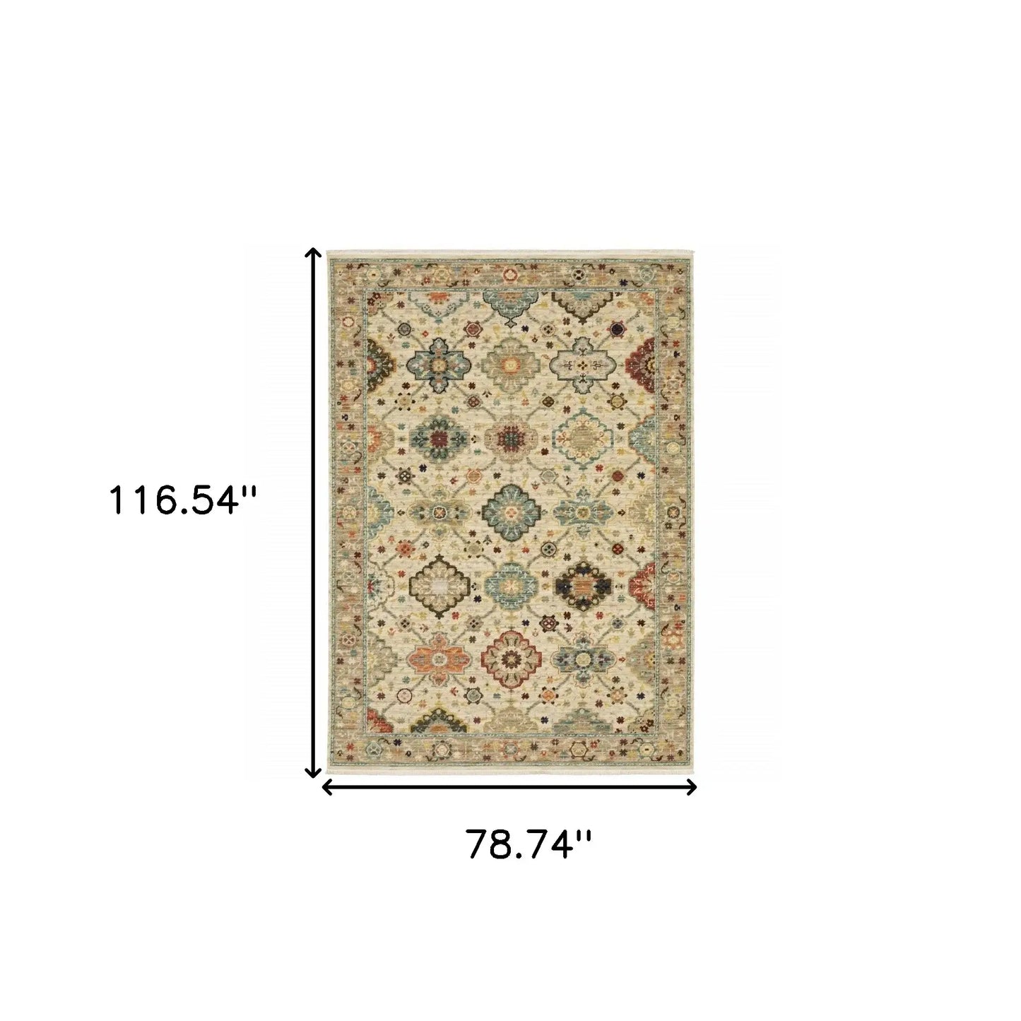 6' X 9' Beige Pale Blue Rust Gold Tan Brown And Orange Oriental Power Loom Stain Resistant Area Rug With Fringe - Homeroots - Flyclothing LLC