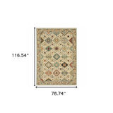 6' X 9' Beige Pale Blue Rust Gold Tan Brown And Orange Oriental Power Loom Stain Resistant Area Rug With Fringe - Homeroots - Flyclothing LLC