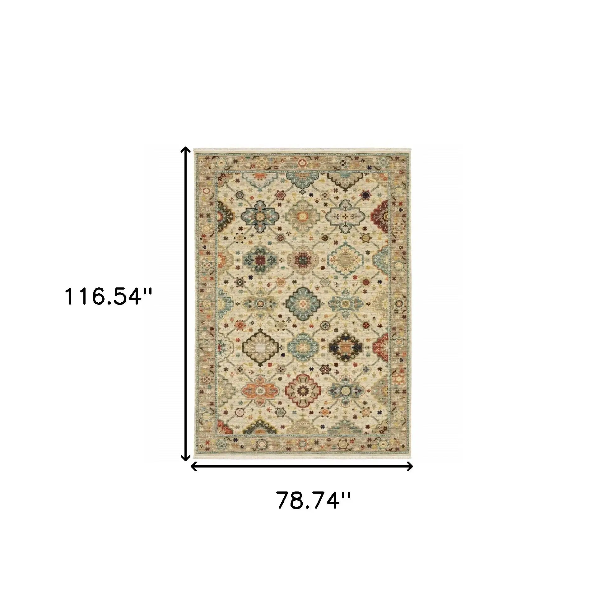 6' X 9' Beige Pale Blue Rust Gold Tan Brown And Orange Oriental Power Loom Stain Resistant Area Rug With Fringe - Homeroots - Flyclothing LLC