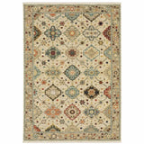 8' X 11' Beige Pale Blue Rust Gold Tan Brown And Orange Oriental Power Loom Stain Resistant Area Rug With Fringe - Homeroots - Flyclothing LLC