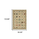 8' X 11' Beige Pale Blue Rust Gold Tan Brown And Orange Oriental Power Loom Stain Resistant Area Rug With Fringe - Homeroots - Flyclothing LLC