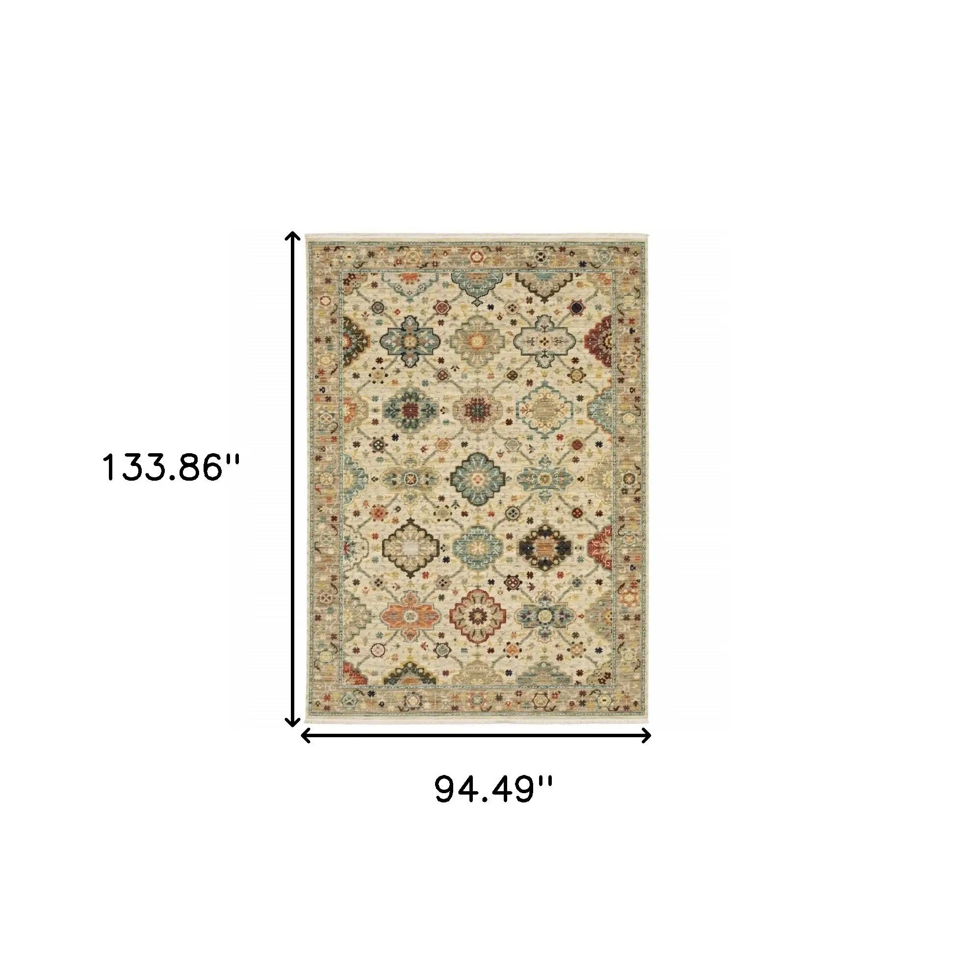 8' X 11' Beige Pale Blue Rust Gold Tan Brown And Orange Oriental Power Loom Stain Resistant Area Rug With Fringe - Homeroots - Flyclothing LLC