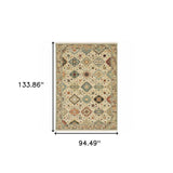 8' X 11' Beige Pale Blue Rust Gold Tan Brown And Orange Oriental Power Loom Stain Resistant Area Rug With Fringe - Homeroots - Flyclothing LLC