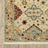 8' X 11' Beige Pale Blue Rust Gold Tan Brown And Orange Oriental Power Loom Stain Resistant Area Rug With Fringe - Homeroots - Flyclothing LLC