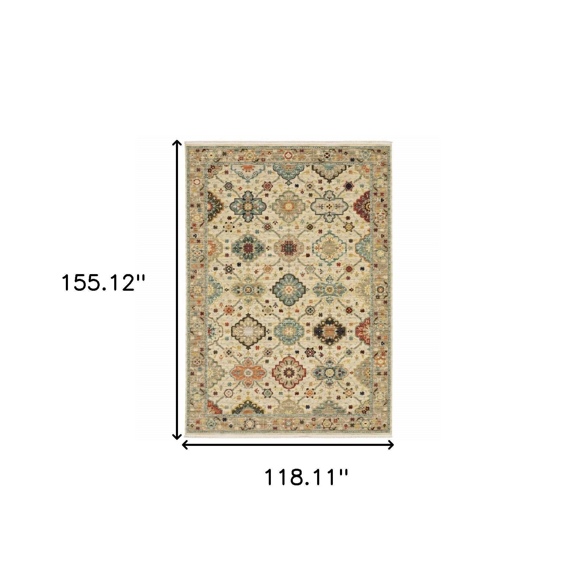 10' X 13' Beige Pale Blue Rust Gold Tan Brown And Orange Oriental Power Loom Stain Resistant Area Rug With Fringe - Homeroots - Flyclothing LLC