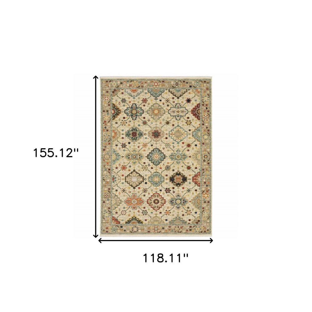 10' X 13' Beige Pale Blue Rust Gold Tan Brown And Orange Oriental Power Loom Stain Resistant Area Rug With Fringe - Homeroots - Flyclothing LLC