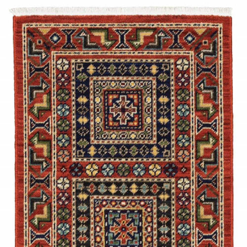 2' X 6' Red Blue Beige And Green Oriental Power Loom Stain Resistant Runner Rug With Fringe - Homeroots - Flyclothing LLC
