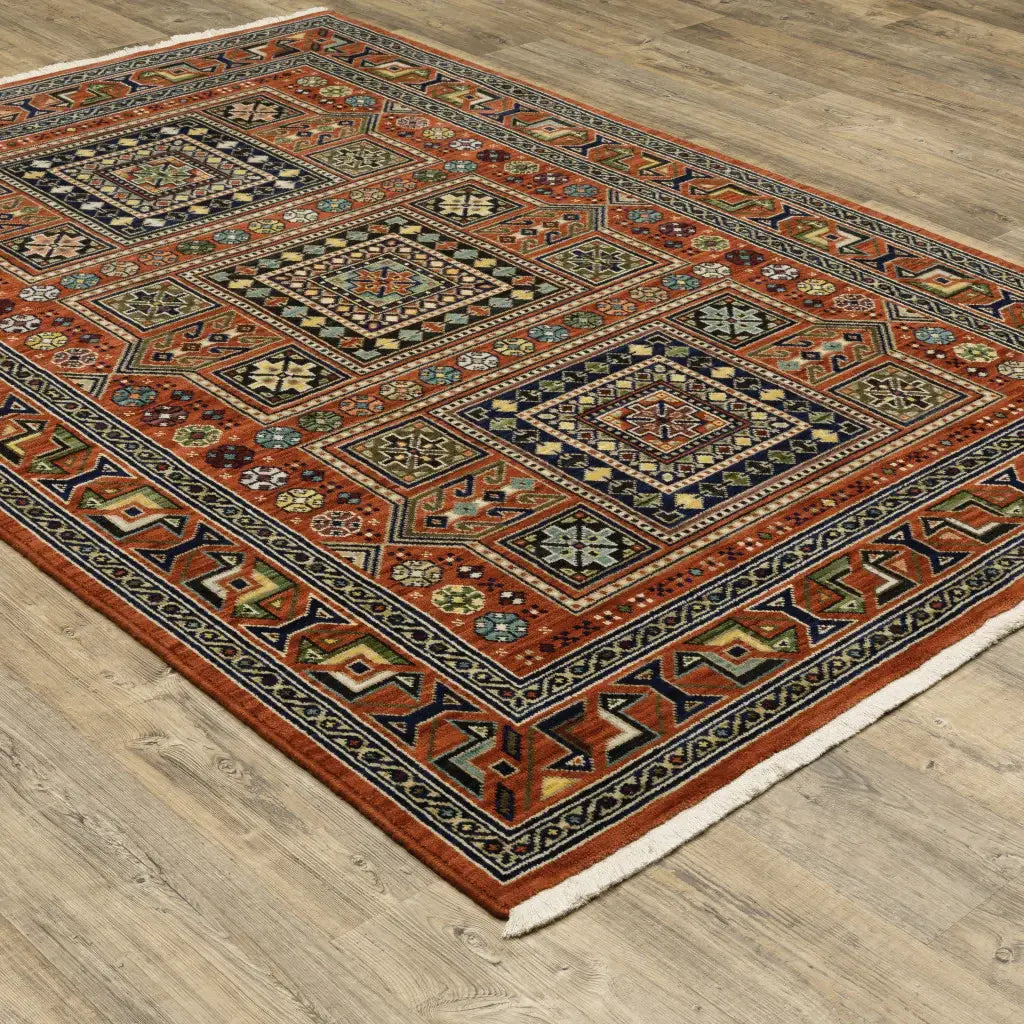 10' X 13' Red Blue Beige And Green Oriental Power Loom Stain Resistant Area Rug With Fringe - Homeroots - Flyclothing LLC
