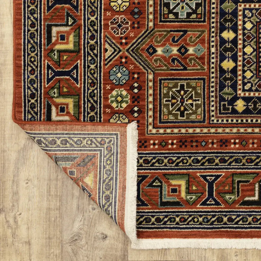 10' X 13' Red Blue Beige And Green Oriental Power Loom Stain Resistant Area Rug With Fringe - Homeroots - Flyclothing LLC