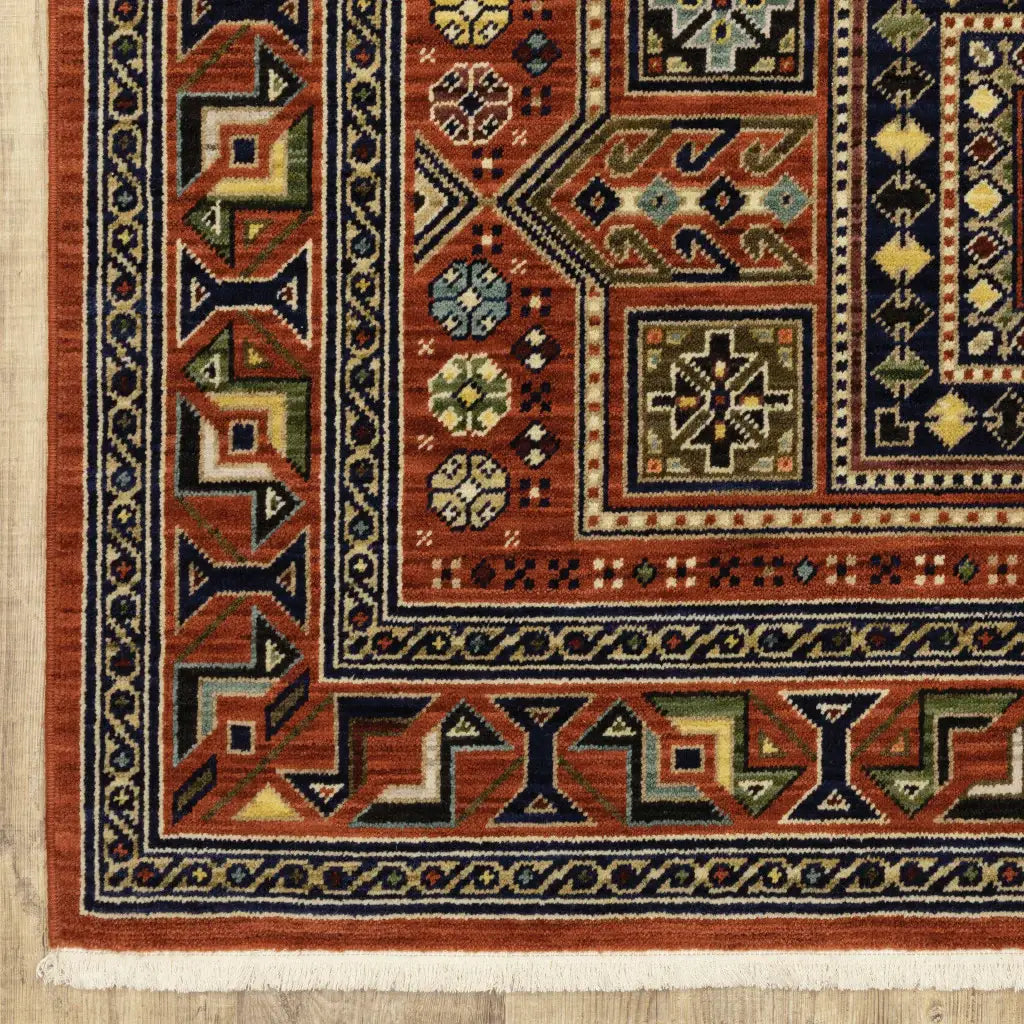 10' X 13' Red Blue Beige And Green Oriental Power Loom Stain Resistant Area Rug With Fringe - Homeroots - Flyclothing LLC