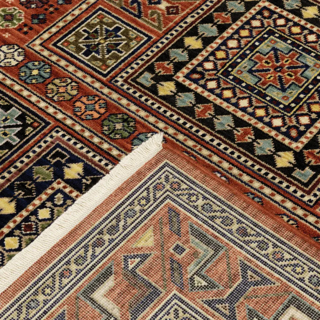 10' X 13' Red Blue Beige And Green Oriental Power Loom Stain Resistant Area Rug With Fringe - Homeroots - Flyclothing LLC