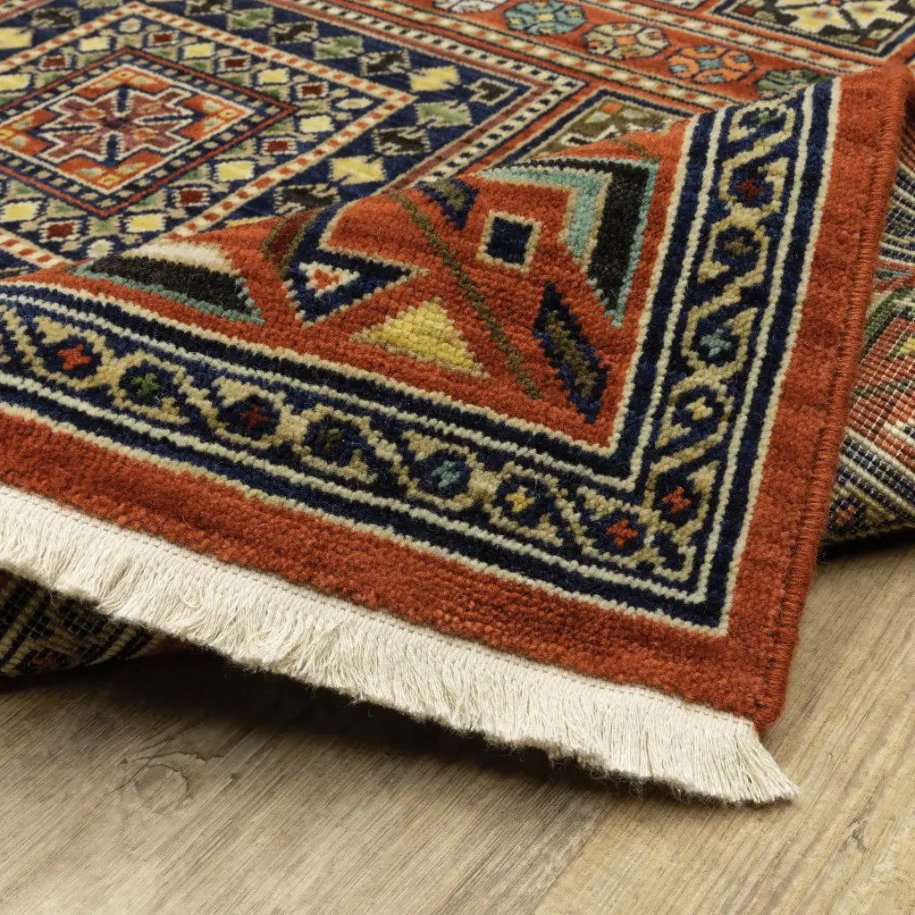10' X 13' Red Blue Beige And Green Oriental Power Loom Stain Resistant Area Rug With Fringe - Homeroots - Flyclothing LLC