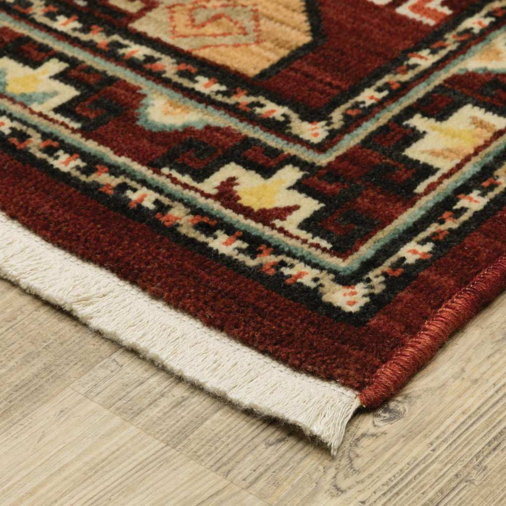 2' X 3' Red Blue Brown And Beige Oriental Power Loom Stain Resistant Area Rug With Fringe - Homeroots - Flyclothing LLC
