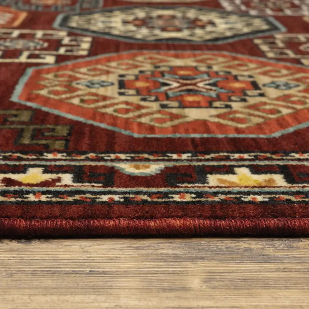 2' X 3' Red Blue Brown And Beige Oriental Power Loom Stain Resistant Area Rug With Fringe - Homeroots - Flyclothing LLC