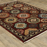 2' X 3' Red Blue Brown And Beige Oriental Power Loom Stain Resistant Area Rug With Fringe - Homeroots - Flyclothing LLC