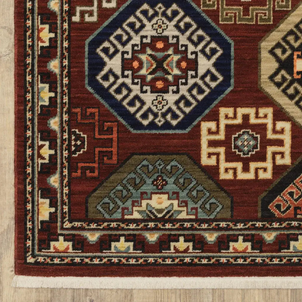 2' X 3' Red Blue Brown And Beige Oriental Power Loom Stain Resistant Area Rug With Fringe - Homeroots - Flyclothing LLC