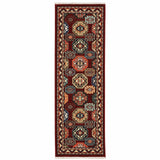 2' X 6' Red Blue Brown And Beige Oriental Power Loom Stain Resistant Runner Rug With Fringe - Homeroots