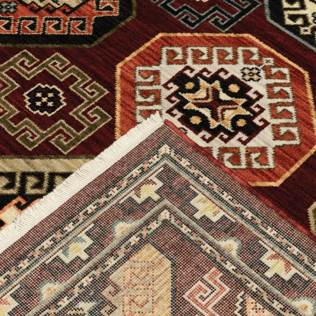 2' X 6' Red Blue Brown And Beige Oriental Power Loom Stain Resistant Runner Rug With Fringe - Homeroots - Flyclothing LLC