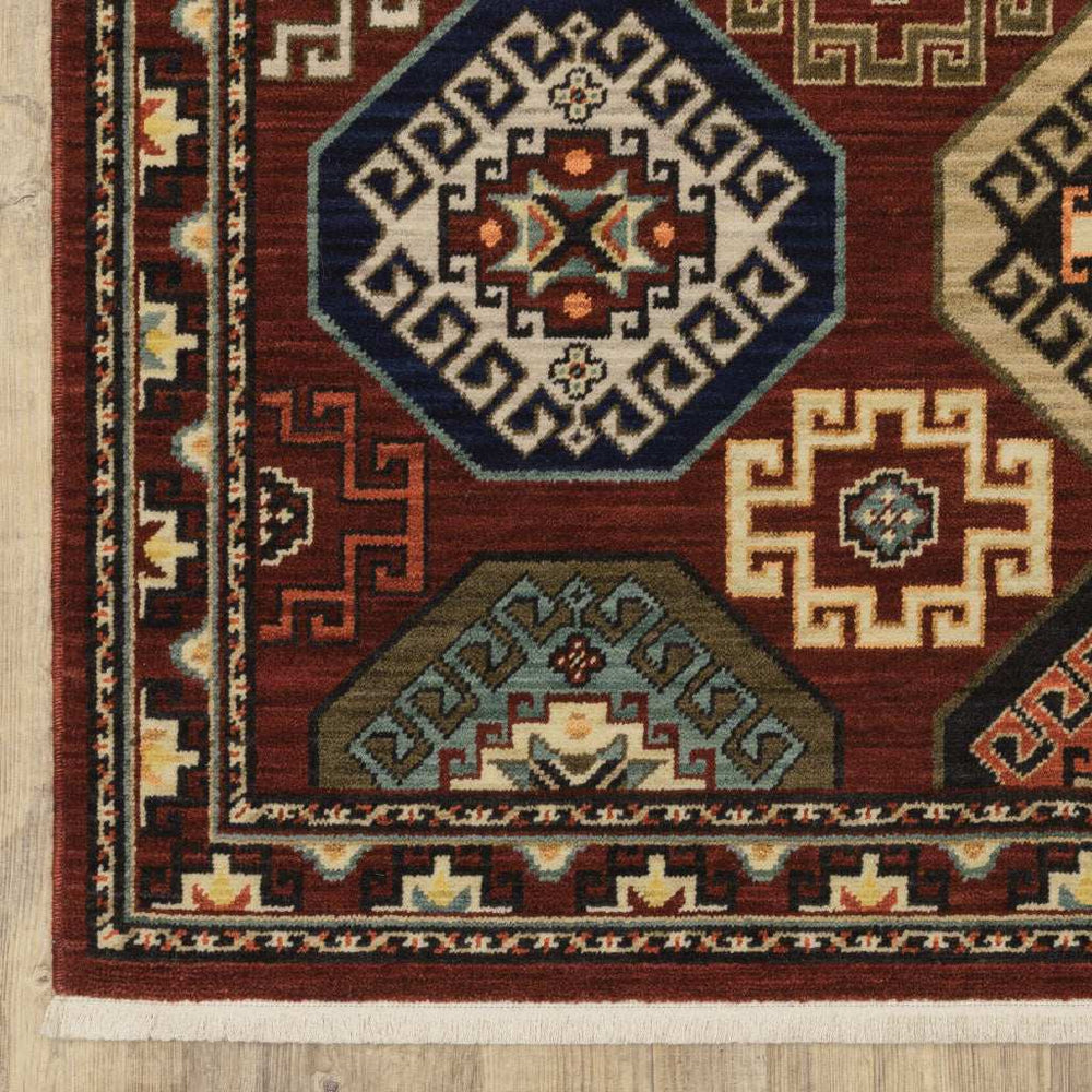 6' X 9' Red Blue Brown And Beige Oriental Power Loom Stain Resistant Area Rug With Fringe - Homeroots - Flyclothing LLC