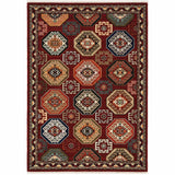 8' X 11' Red Blue Brown And Beige Oriental Power Loom Stain Resistant Area Rug With Fringe - Homeroots - Flyclothing LLC