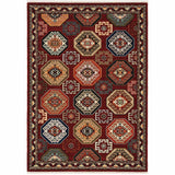 8' X 11' Red Blue Brown And Beige Oriental Power Loom Stain Resistant Area Rug With Fringe - Homeroots - Flyclothing LLC