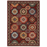 10' X 13' Red Blue Brown And Beige Oriental Power Loom Stain Resistant Area Rug With Fringe - Homeroots