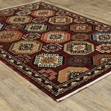 10' X 13' Red Blue Brown And Beige Oriental Power Loom Stain Resistant Area Rug With Fringe - Homeroots - Flyclothing LLC