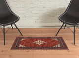 2' X 3' Red Blue Ivory And Orange Oriental Power Loom Stain Resistant Area Rug With Fringe - Homeroots - Flyclothing LLC