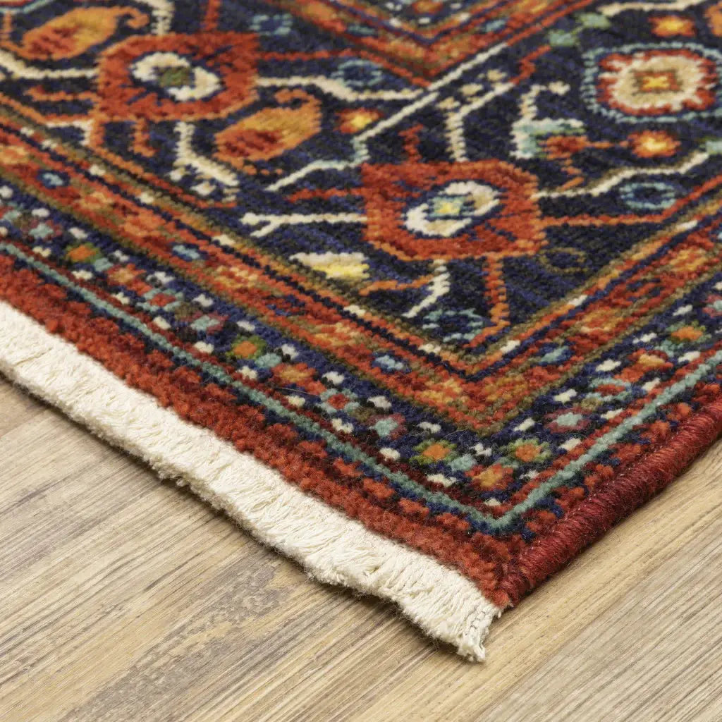 2' X 3' Red Blue Ivory And Orange Oriental Power Loom Stain Resistant Area Rug With Fringe - Homeroots - Flyclothing LLC